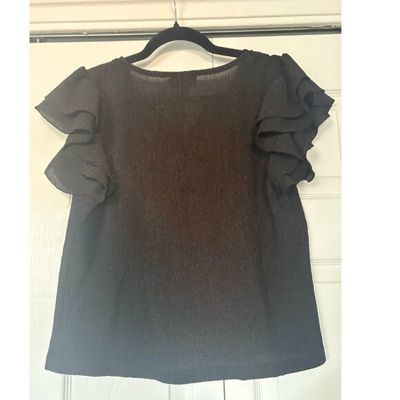 Molly Bracken La Soir Black Ruffle Texture Top / Blouse - Picture 4 of 7